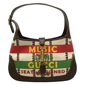 Auth GUCCI Jackie 1961 Small Hobo Bag 636706 Cream Dark Brown Multi Canvas